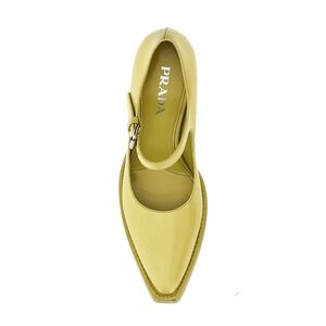 Prada 90mm Mary Jane Brushed Leather Pumps Lime